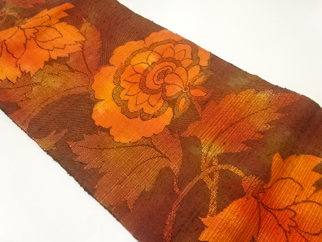 JAPANESE NAGOYA OBI / MAWATA TSUMUGI / WOVEN FLOWER ARABESQUE